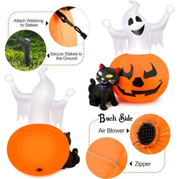 5 FT Halloween Inflatables Outdoor Spooky Pumpkin and...